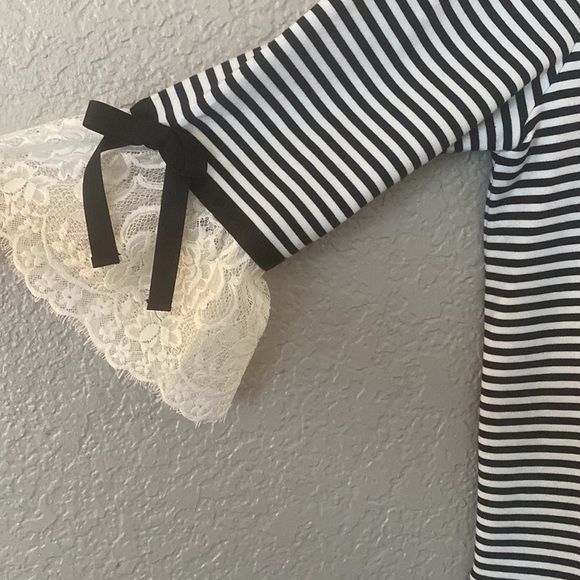 Karl Lagerfeld Lace Sleeves Striped Knit Top - Picture 10 of 12